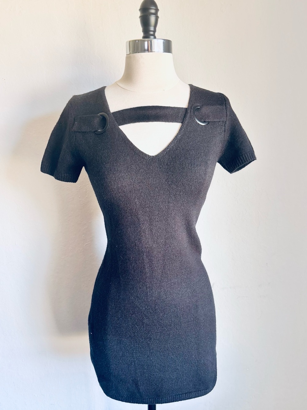 Zara Black Short Sleeve V-neck Mini Dress with Cutout Strap